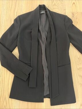 Theory Black Tie Front Scarf Collar Blazer Jacket Size 0 Drape Lapel Workwear